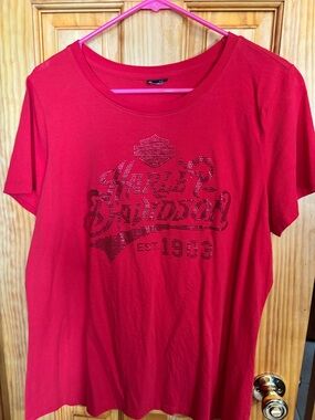 Harley-Davidson Red Tee with Black Rhinestone Logo